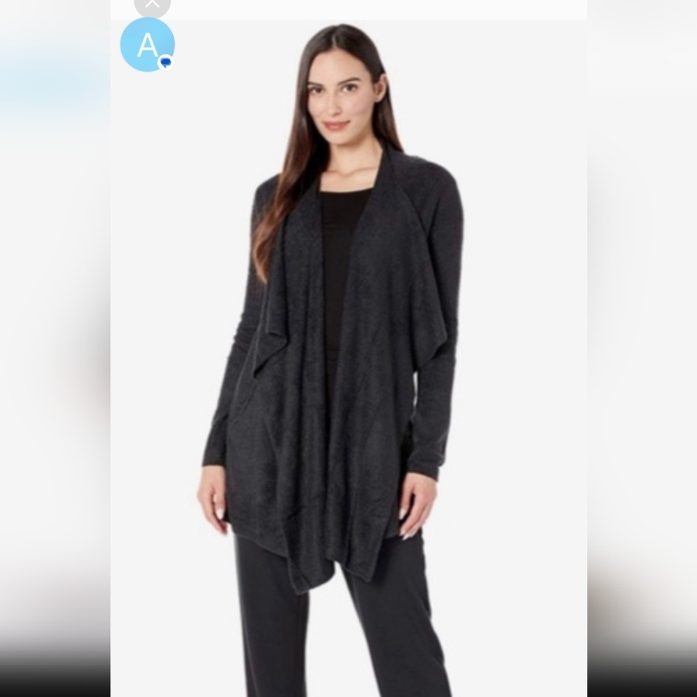 Barefoot Dreams Bamboo Chic Lite Black Open Front Cardigan | S/M